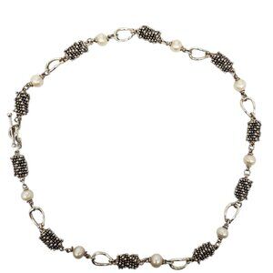 Michael Dawkins Sterling Silver Beaded Pearl Link Necklace #22591